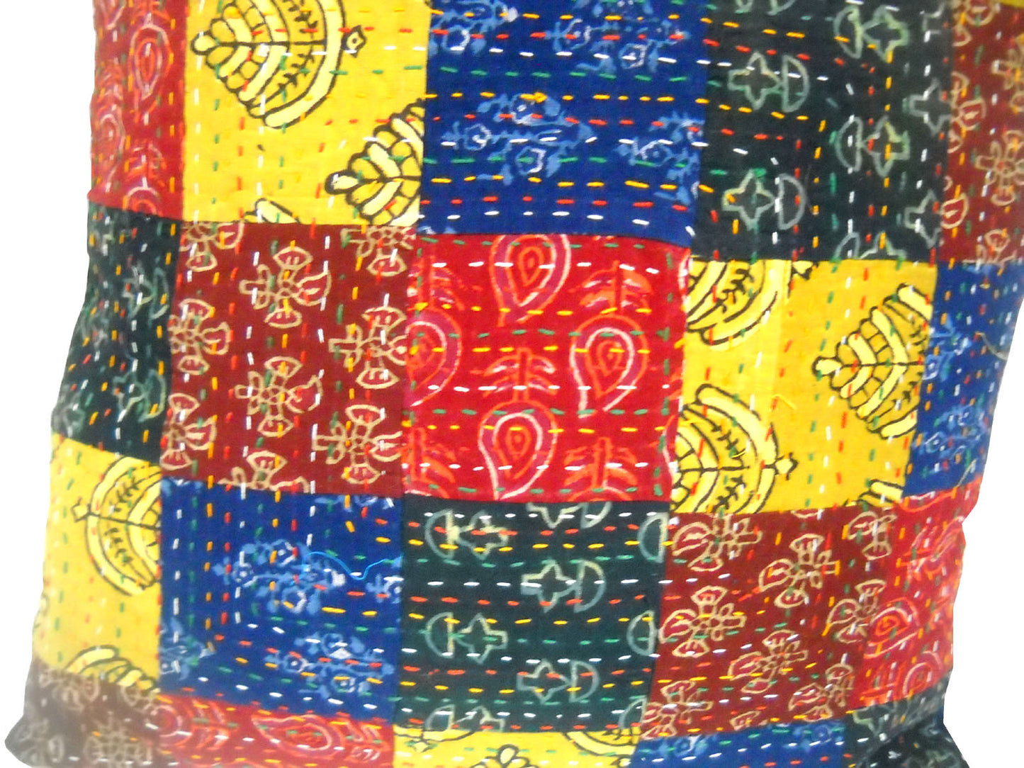 Multi Color Ethnic Designer Hand Embroidered Katha Work Cotton Cushion Cover