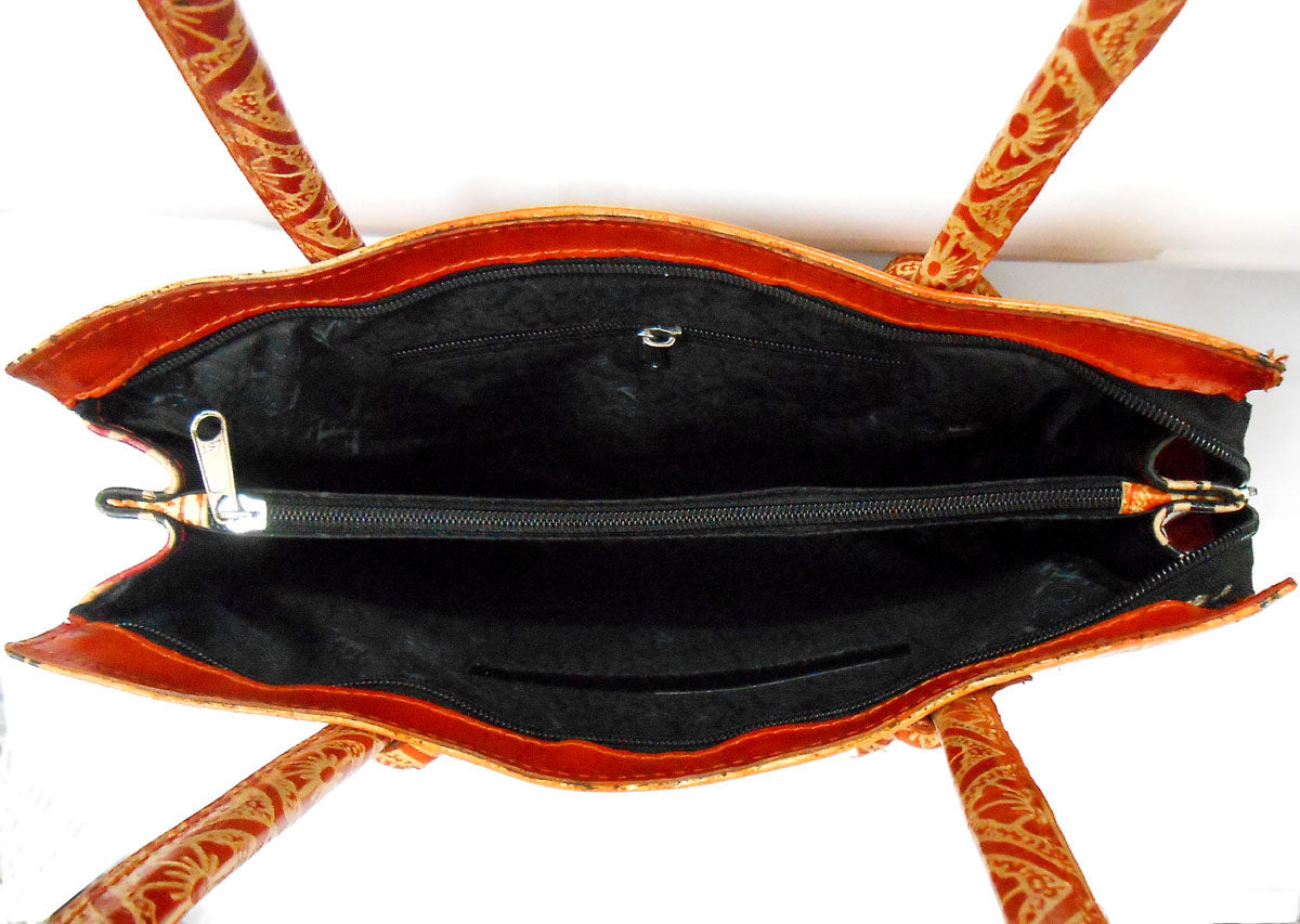 Krishna giving Gita Updesa to Arjuna Design Ethnic Hand Embossed Shantiniketan Leather Indian Shoulder Bag