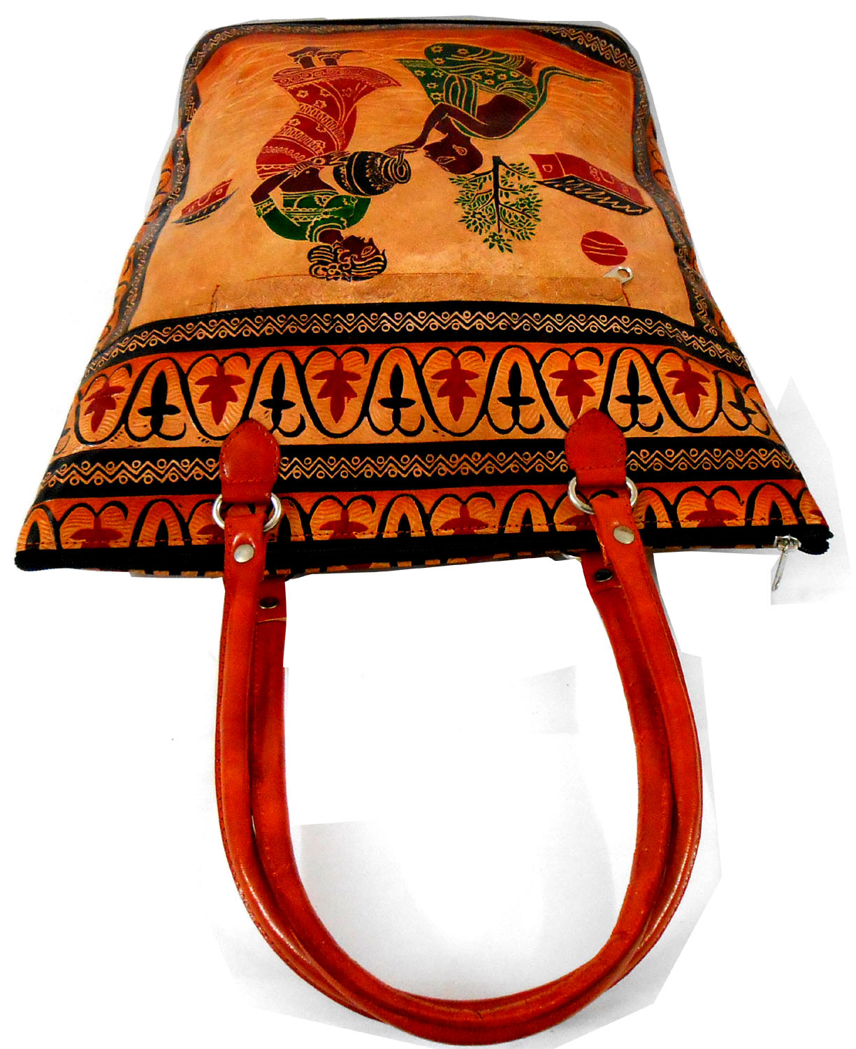 Lady serving Water to a Thirsty Brahmin 100% Pure Shantiniketan Leather Indian Shopping Bag
