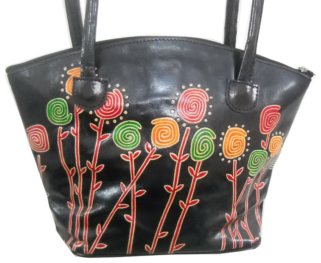 Colorful Plants Design in Black, Hand Made Shantiniketan Bag