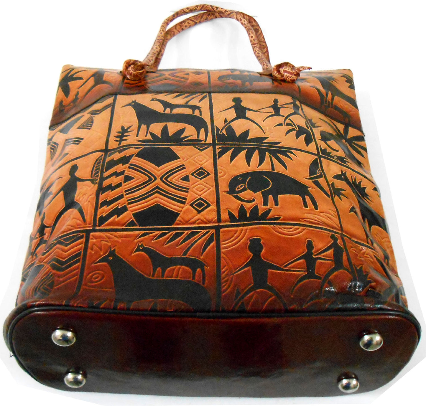 Exclusive Jungle Forest Design Ethnic Hand Embossed Shantiniketan Leather Indian Shopping Bag