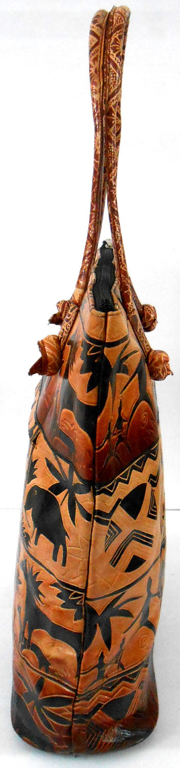 Exclusive Jungle Forest Design Ethnic Hand Embossed Shantiniketan Leather Indian Shopping Bag