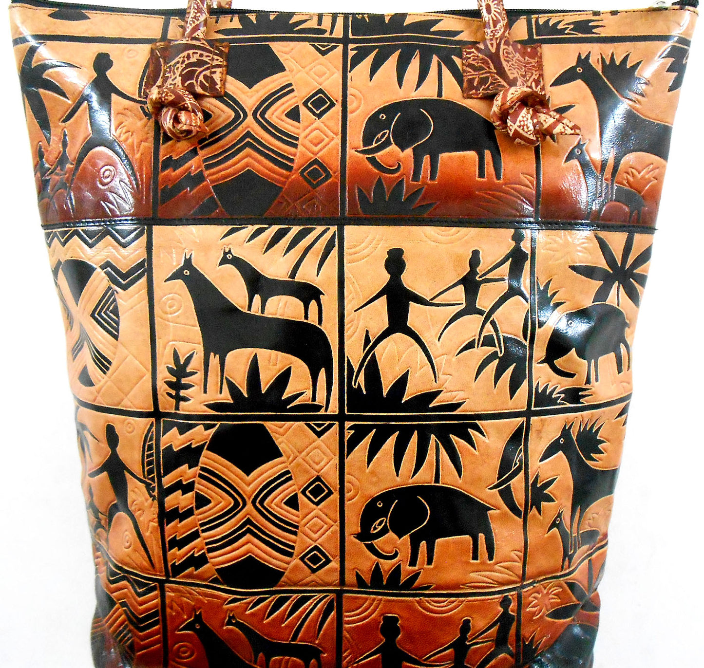 Exclusive Jungle Forest Design Ethnic Hand Embossed Shantiniketan Leather Indian Shopping Bag
