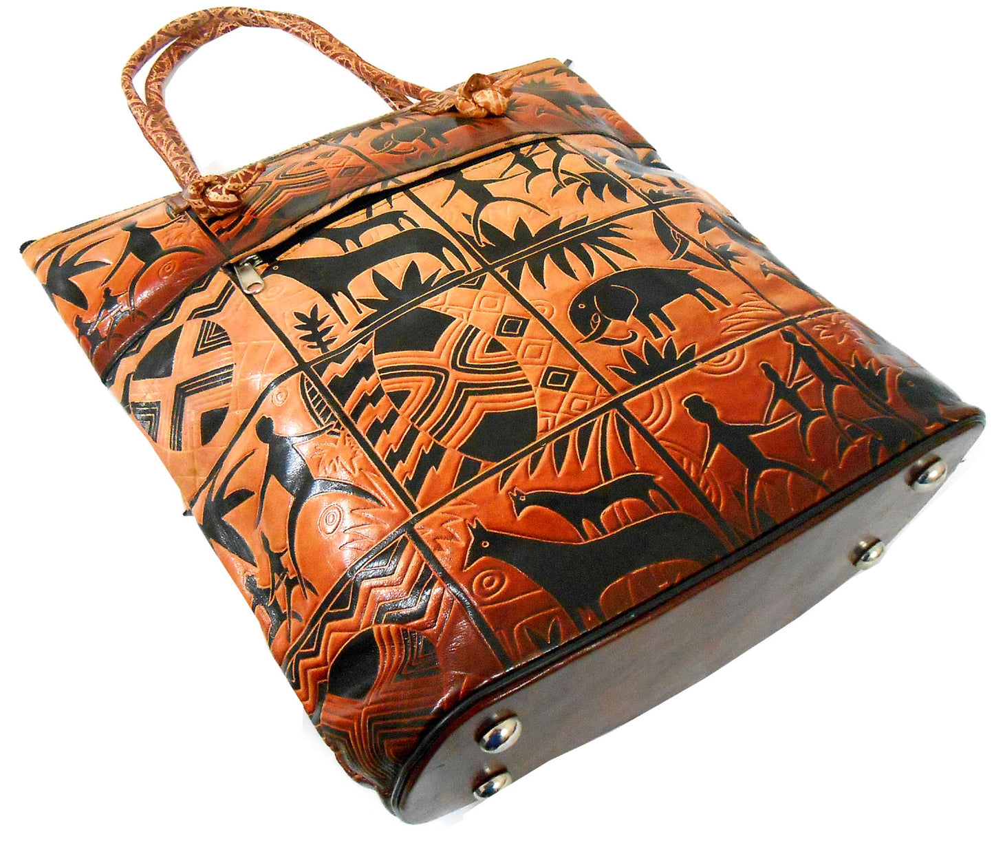 Exclusive Jungle Forest Design Ethnic Hand Embossed Shantiniketan Leather Indian Shopping Bag