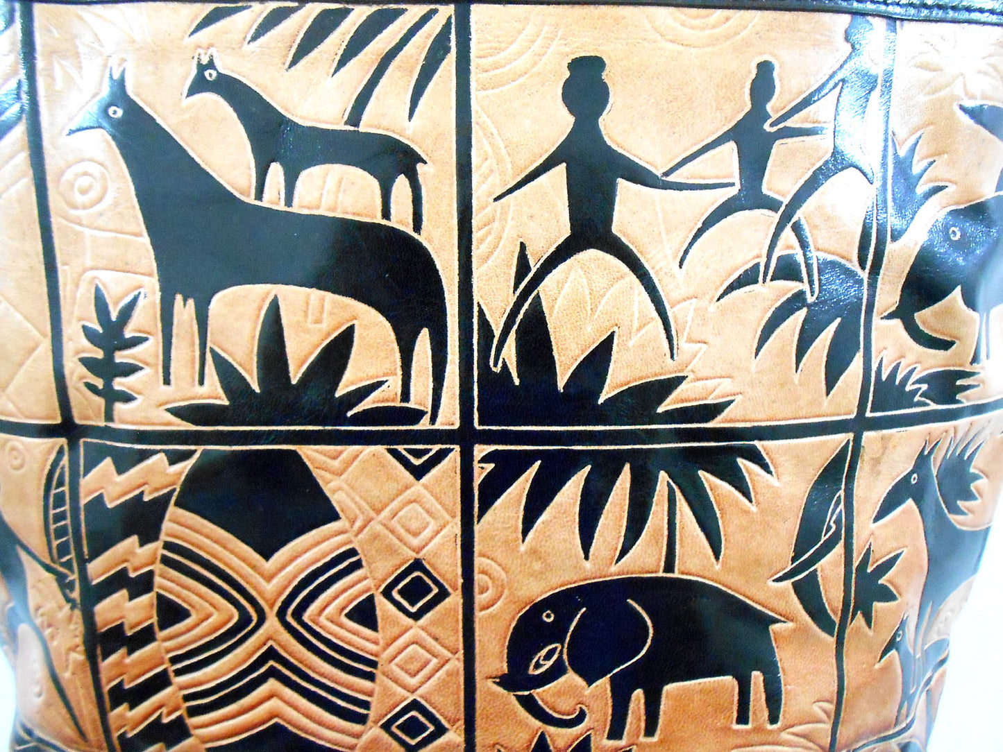 Exclusive Jungle Forest Design Ethnic Hand Embossed Shantiniketan Leather Indian Shopping Bag