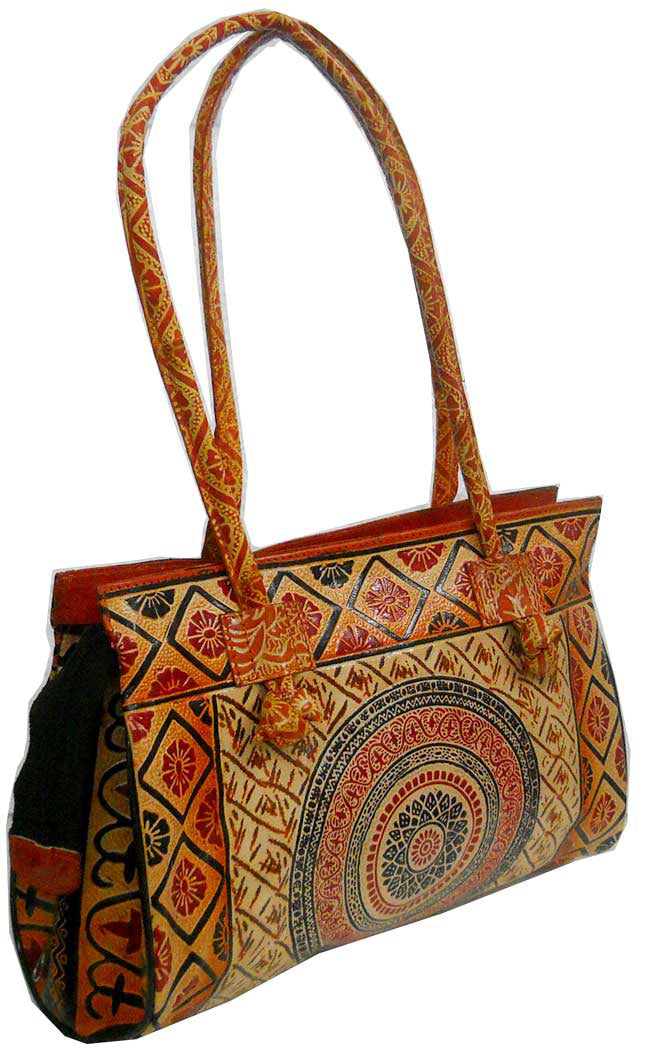 Mandala Design/Circles Design traditional Indian 100% Genuine Pure Shantiniketan Leather Shoulder Bag