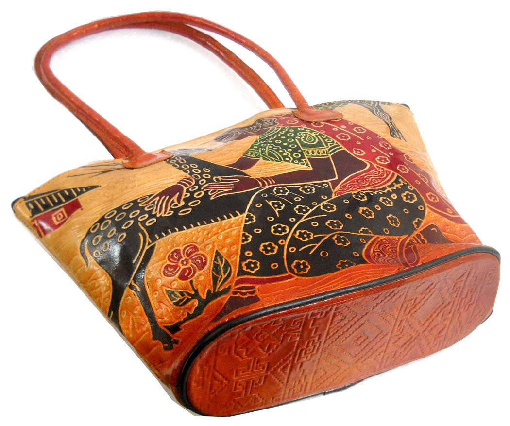 Shankuntala Loving Deer Design Ethnic Hand Embossed 100% Pure Shantiniketan Leather Indian Hand Bag
