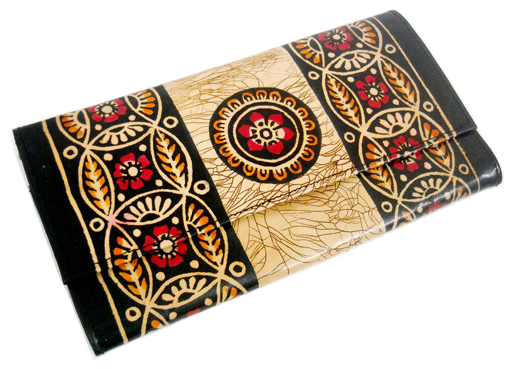 Crafts of India Batik Design Colorful Pure Leather Shantiniketan Clutch hand Purse