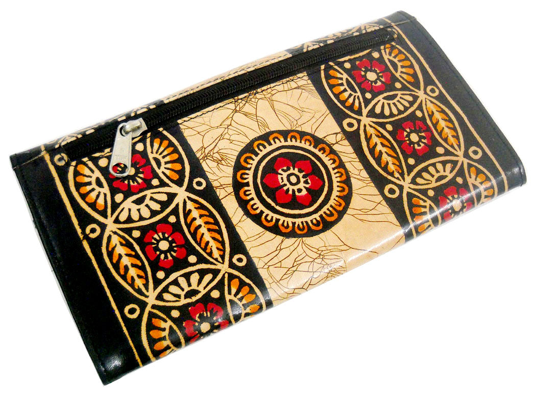 Crafts of India Batik Design Colorful Pure Leather Shantiniketan Clutch hand Purse