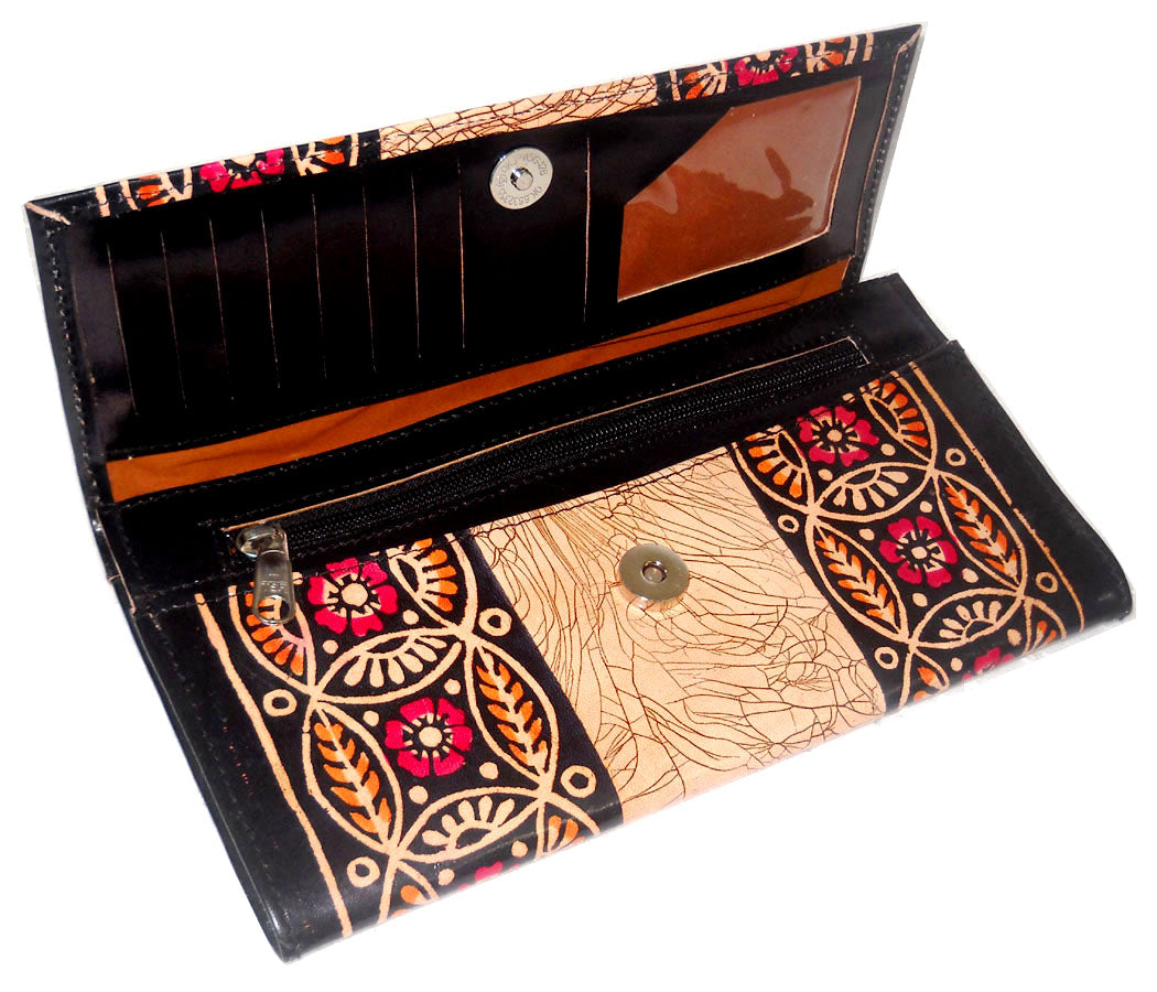 Crafts of India Batik Design Colorful Pure Leather Shantiniketan Clutch hand Purse