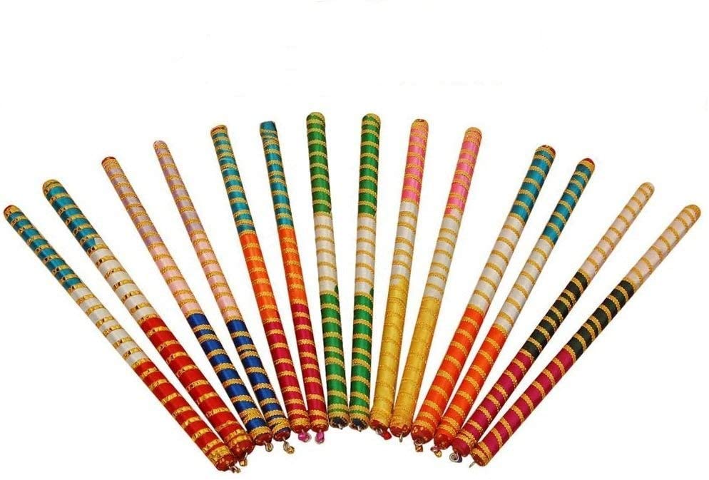 Crafts of India Colorful Decorated Wooden Dandiya Sticks 4pcs (2 Pairs) Dandia Stick For Navratri Dandiya Garba Dance