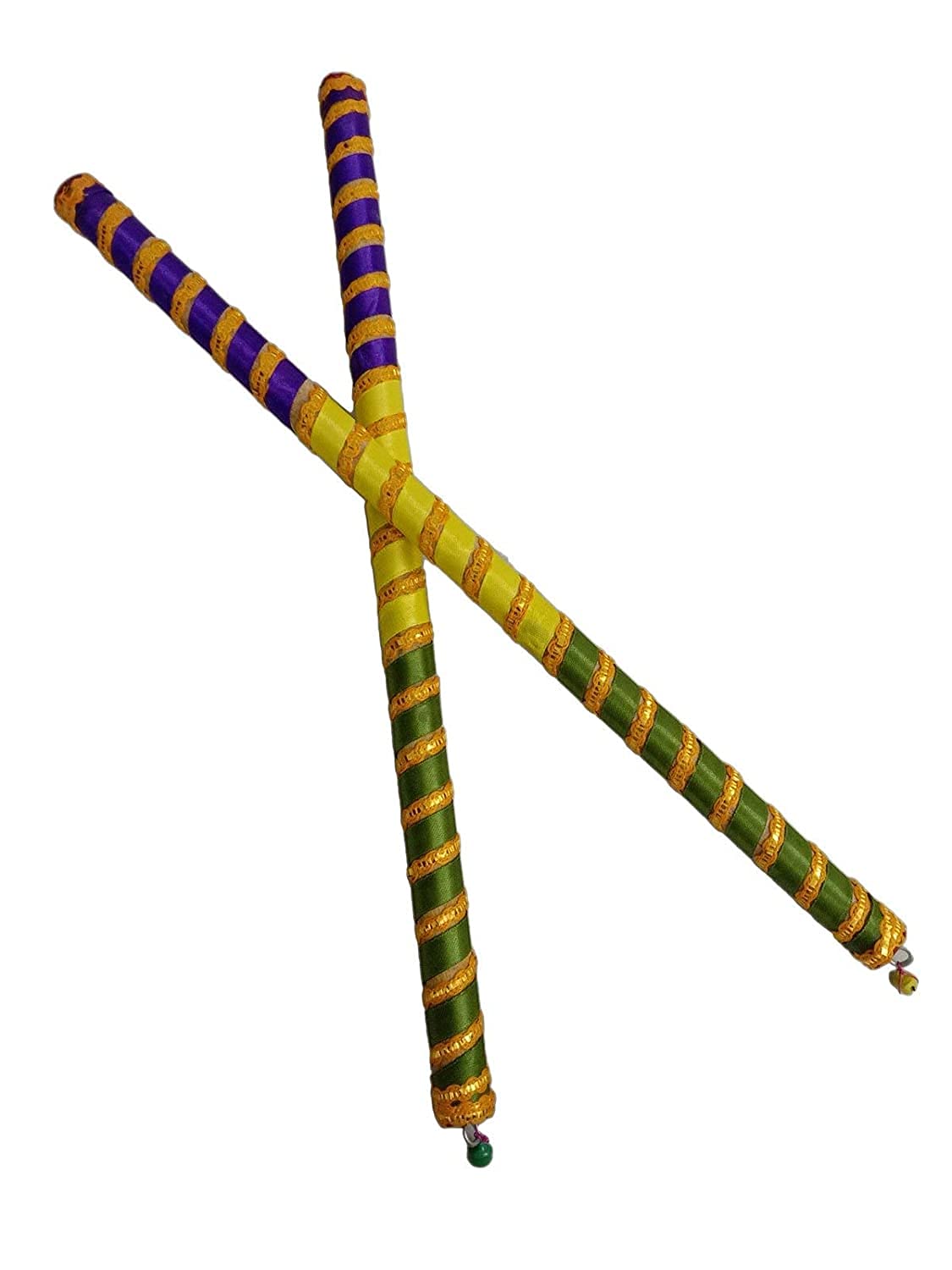 Crafts of India Colorful Decorated Wooden Dandiya Sticks 4pcs (2 Pairs) Dandia Stick For Navratri Dandiya Garba Dance