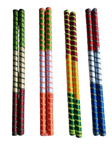 Crafts of India Colorful Decorated Wooden Dandiya Sticks 4pcs (2 Pairs) Dandia Stick For Navratri Dandiya Garba Dance