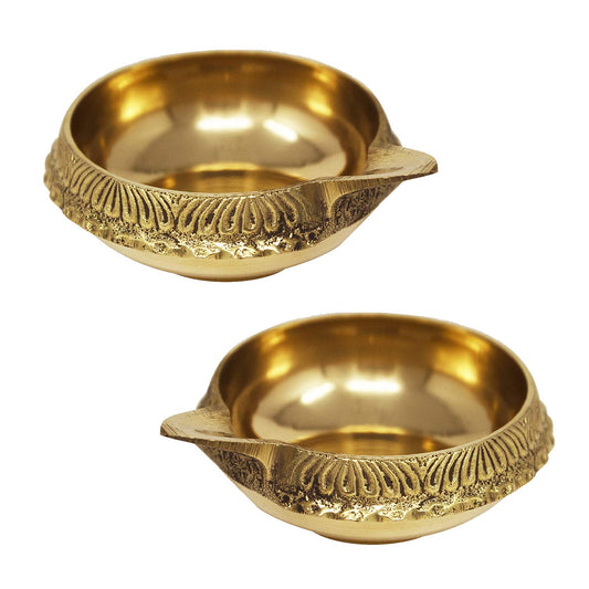 Crafts of India : 2 Pcs Kuber Diya Set for Diwali, Handmade Virgin Brass Oil Lamp for Deepawali Pooja, Vilakku for Puja, Deepawali Decoration
