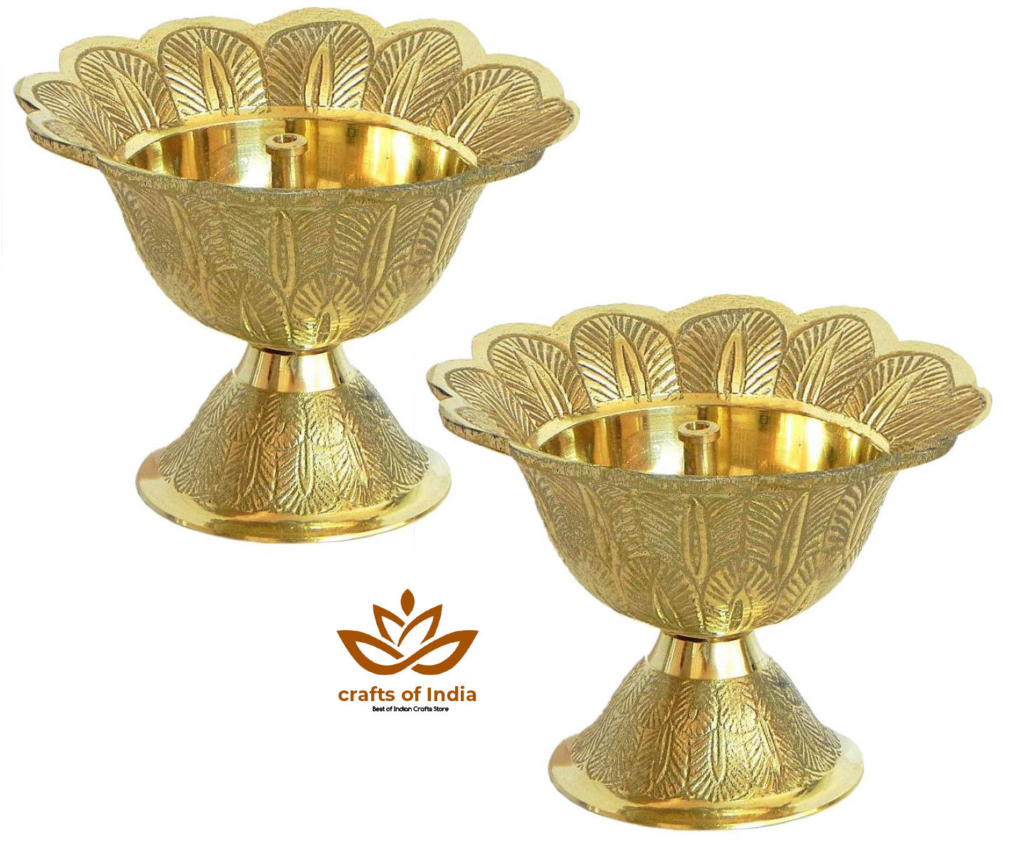 Crafts of India : Pure Brass Devdas Akhand Diya Deepak, Puja Dia, Oil Lamp, Traditional Design for Pooja Room, Home Décor, Diwali/Navratri/Festival Gift
