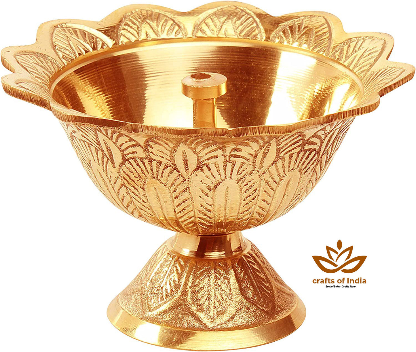 Crafts of India : Pure Brass Devdas Akhand Diya Deepak, Puja Dia, Oil Lamp, Traditional Design for Pooja Room, Home Décor, Diwali/Navratri/Festival Gift