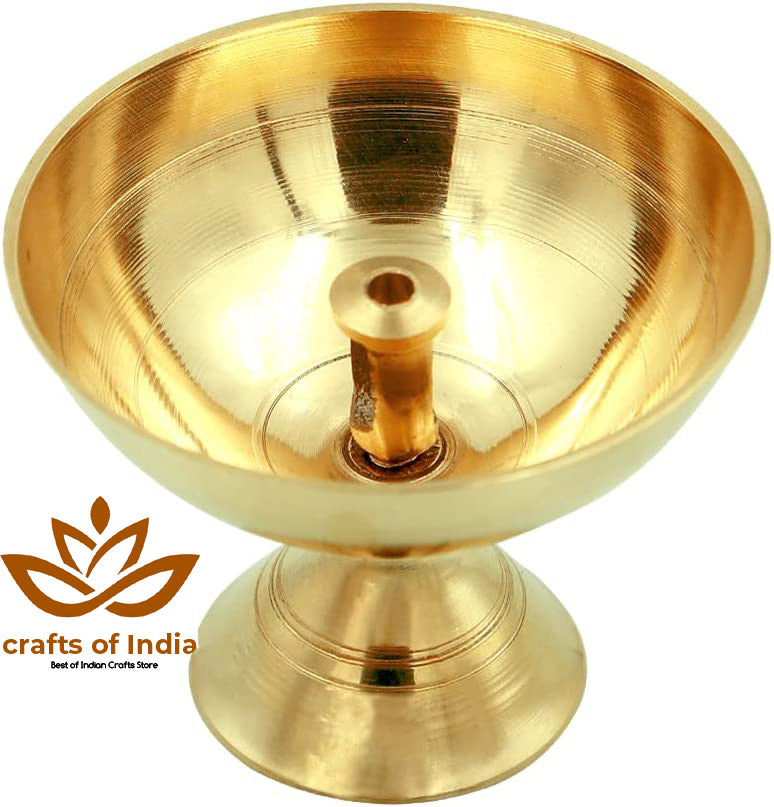 Crafts of India : Pure Brass Akhand Diya Deepak, Puja Dia, Oil Lamp, Traditional Design for Pooja Room, Home Décor, Diwali/Navratri/Festival Gift