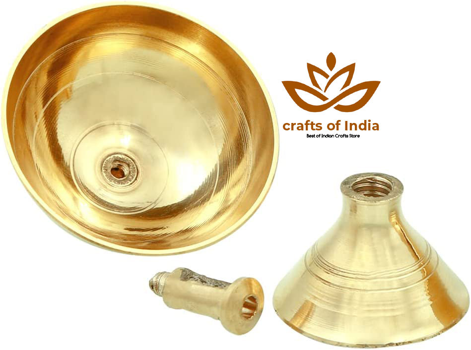 Crafts of India : Pure Brass Akhand Diya Deepak, Puja Dia, Oil Lamp, Traditional Design for Pooja Room, Home Décor, Diwali/Navratri/Festival Gift