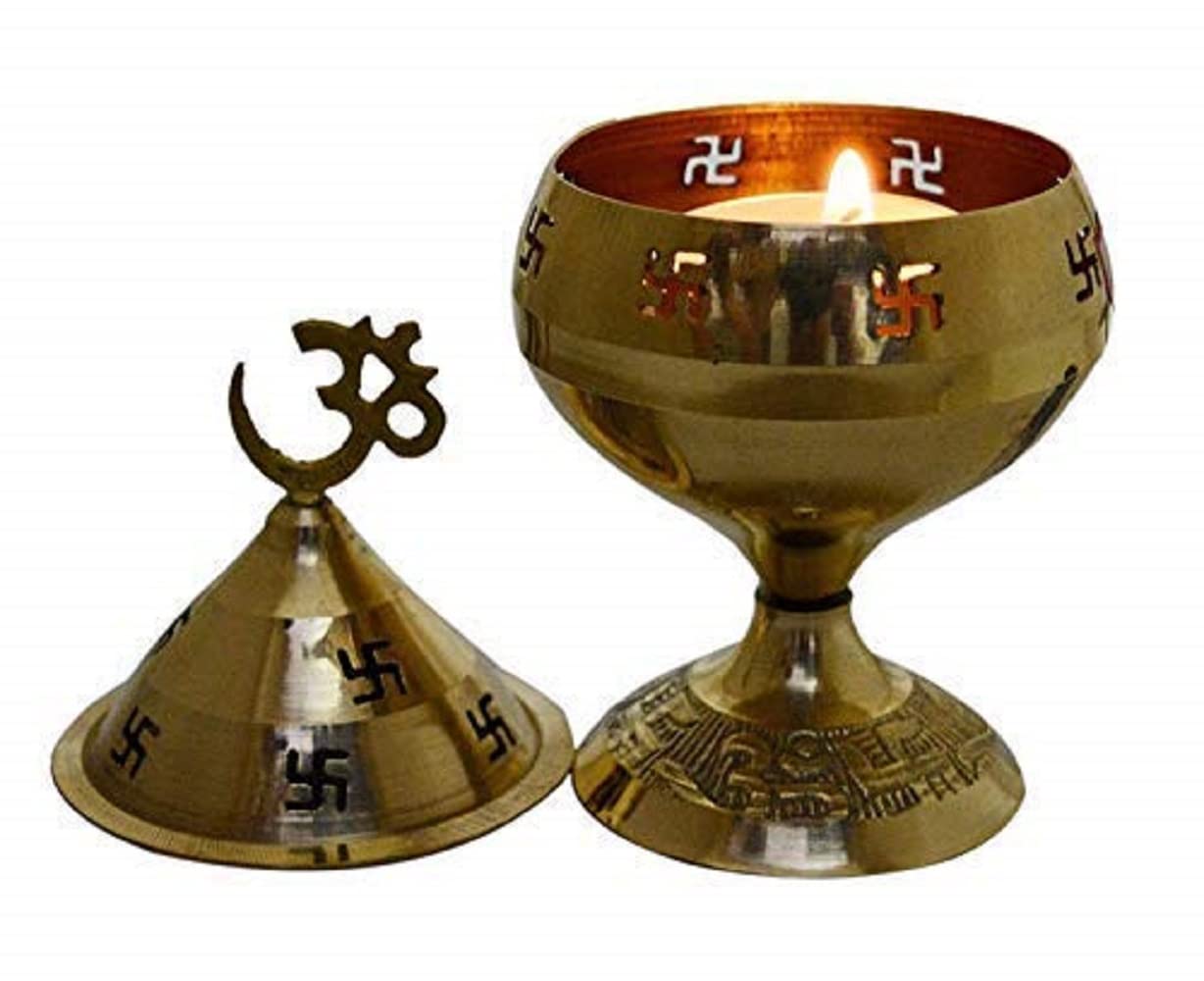 Crafts of India : OM/AUM Brass Akhand Diya Deepak, Puja Dia, Oil Lamp, Auspicious for Pooja Room, Home Décor, Diwali/Navratri/Festival Gift