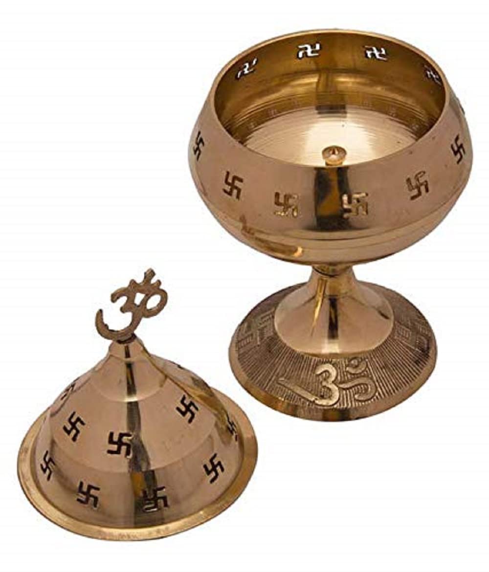 Crafts of India : OM/AUM Brass Akhand Diya Deepak, Puja Dia, Oil Lamp, Auspicious for Pooja Room, Home Décor, Diwali/Navratri/Festival Gift