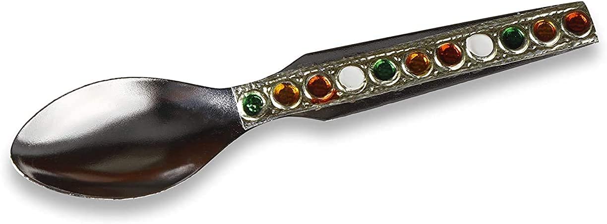 Crafts of India Meenakari Bhog Thali Set for Kanha Thakur ji Indian Hindu God Rituals Puja Plate. Set of 4 Pieces, (Plate, Katori, Glass, Spoon)