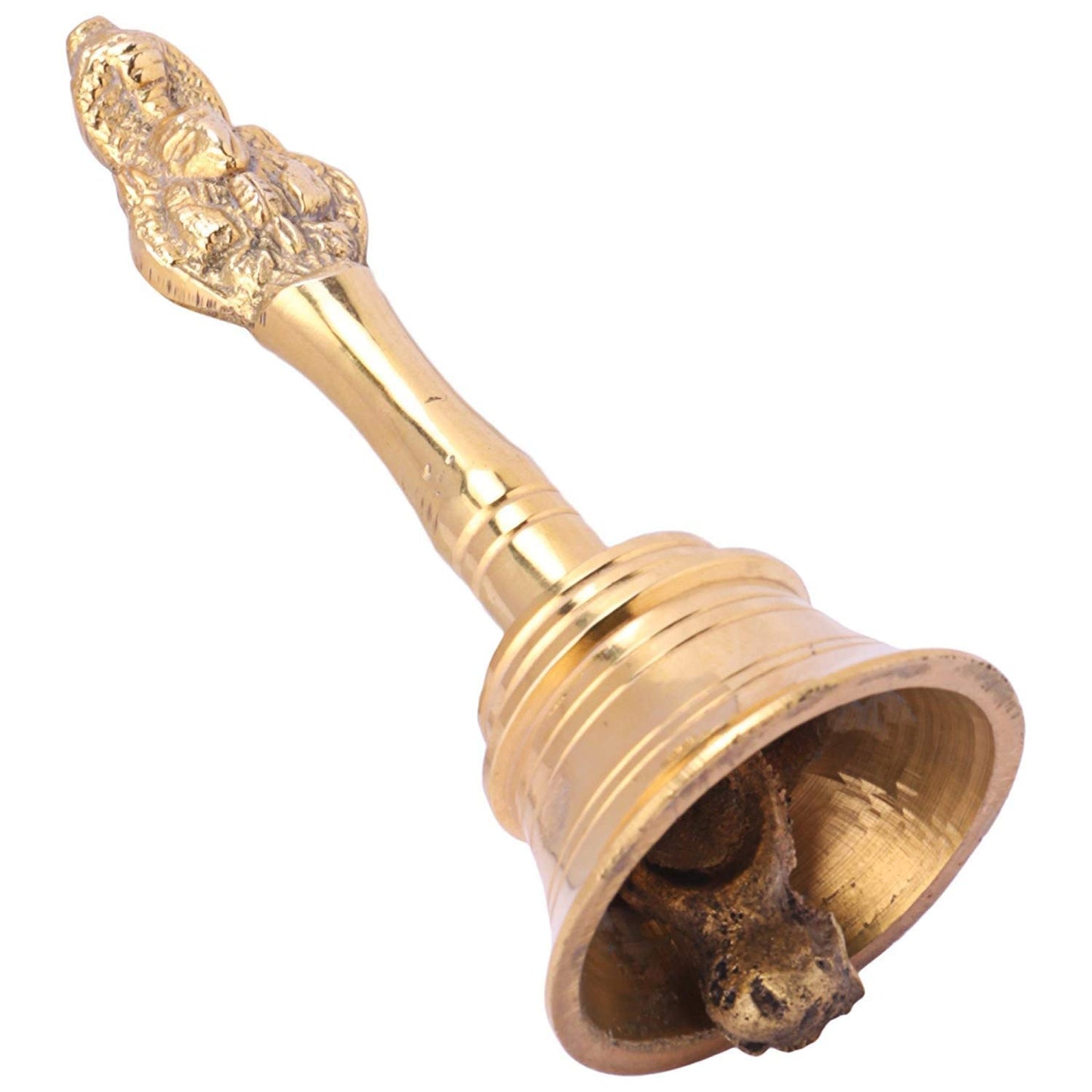 Crafts of India Hand-held Auspicious Ghanti - Brass Puja Bell for Mandir, Aarti, Poojan Decorative Design Bell, Colourful Jingle Bell for Christmas/Hindu Festivals, Office/Home