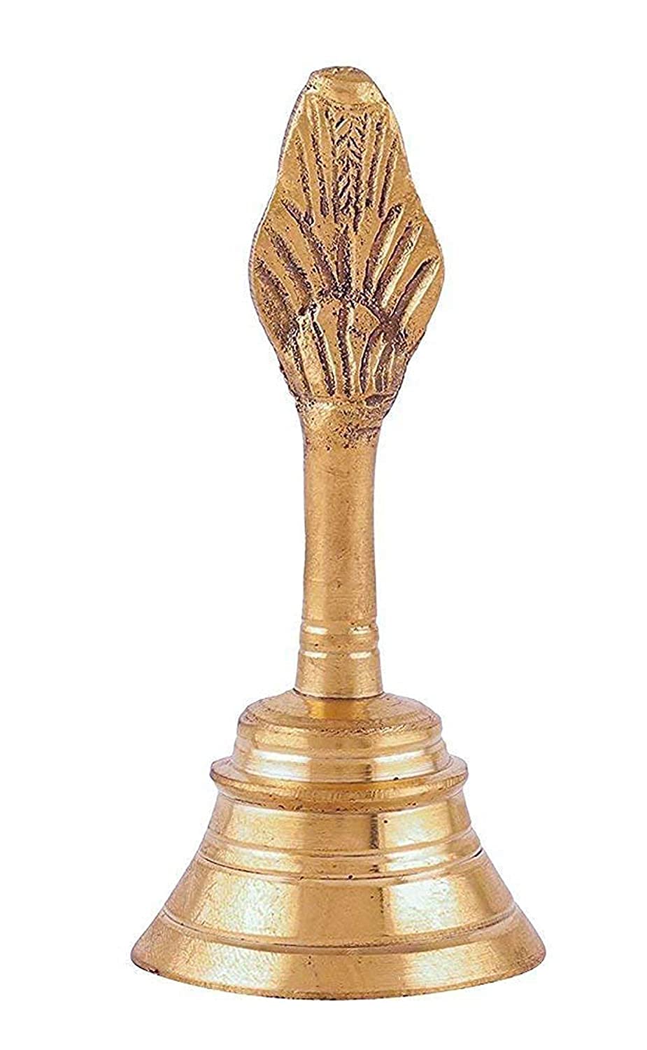 Crafts of India Hand-held Auspicious Ghanti - Brass Puja Bell for Mandir, Aarti, Poojan Decorative Design Bell, Colourful Jingle Bell for Christmas/Hindu Festivals, Office/Home