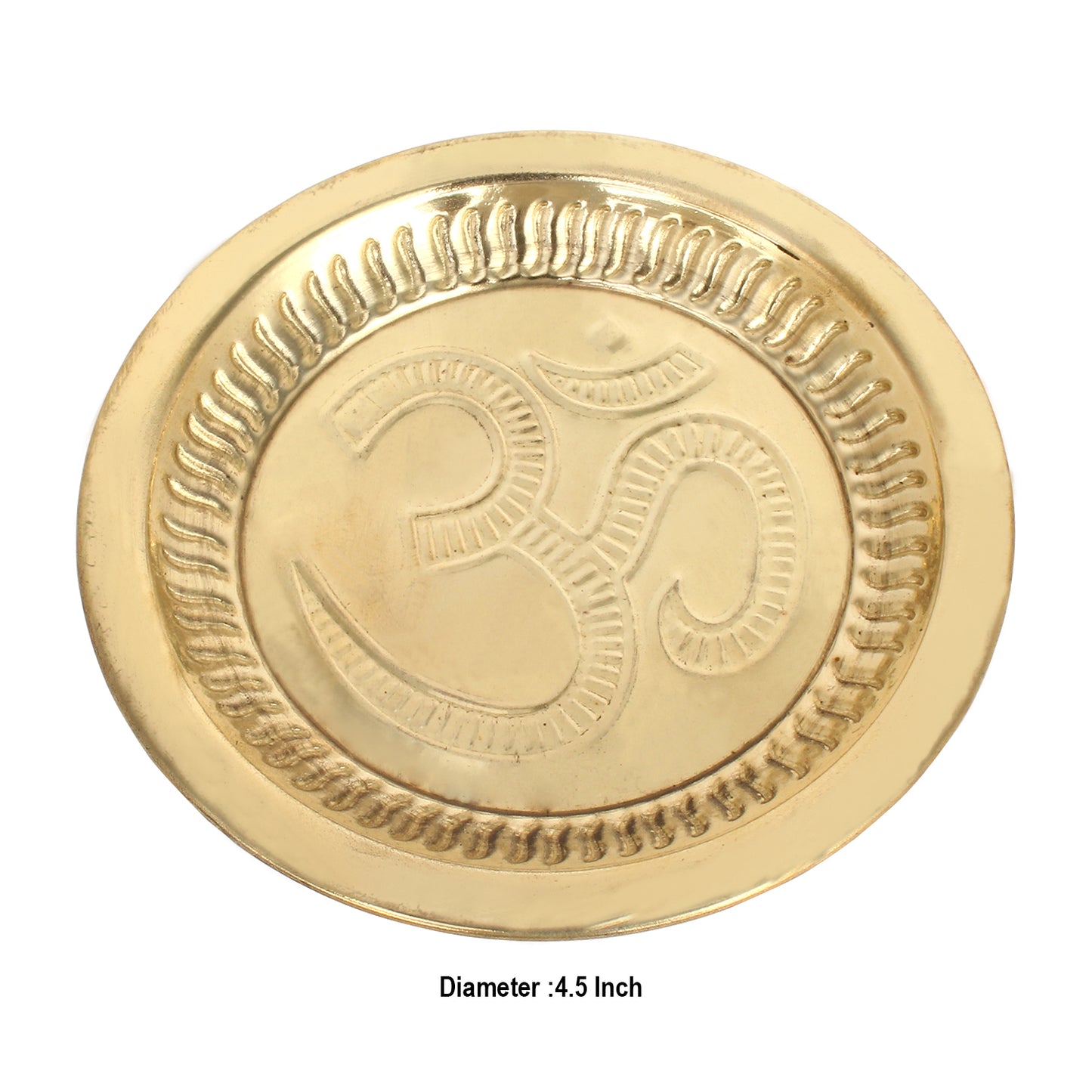 Crafts of India Aum/ Om Prasad Bhog Thali Indian Hindu God Rituals Puja Plate Set of 4 Pieces, (Plate, Katori, Glass, Spoon) for Offering Bhog Prasad