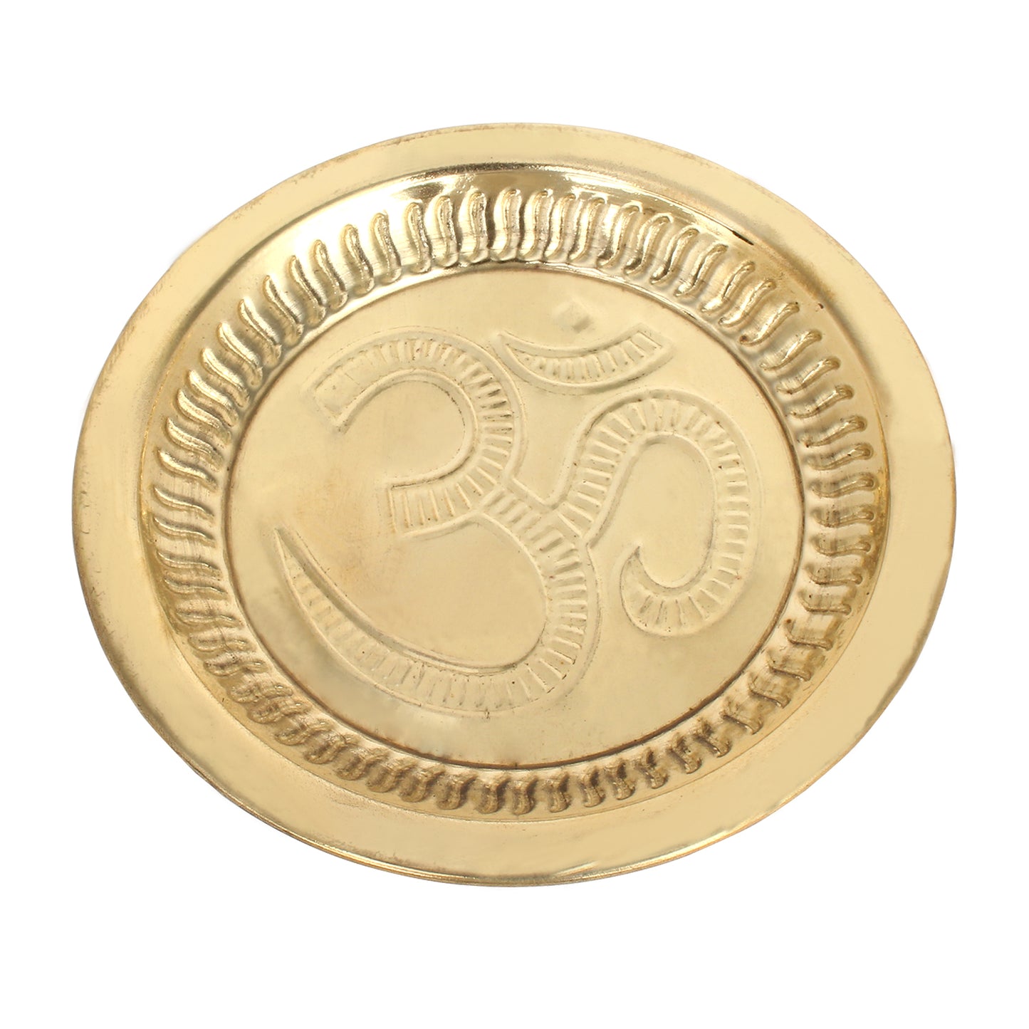 Crafts of India Aum/ Om Prasad Bhog Thali Indian Hindu God Rituals Puja Plate Set of 4 Pieces, (Plate, Katori, Glass, Spoon) for Offering Bhog Prasad