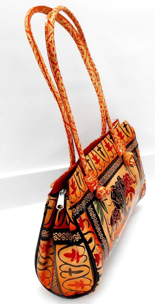 Jungle Elephants Design Ethnic Hand Embossed Shantiniketan Leather Indian Shoulder Bag