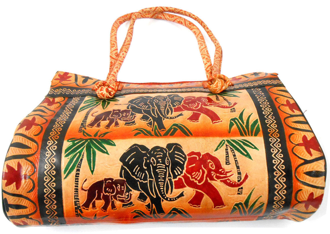 Jungle Elephants Design Ethnic Hand Embossed Shantiniketan Leather Indian Shoulder Bag
