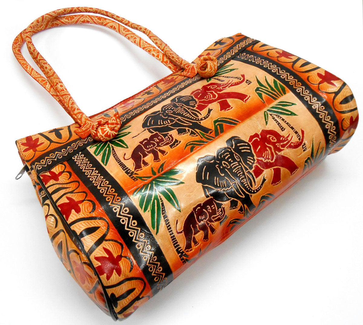 Jungle Elephants Design Ethnic Hand Embossed Shantiniketan Leather Indian Shoulder Bag