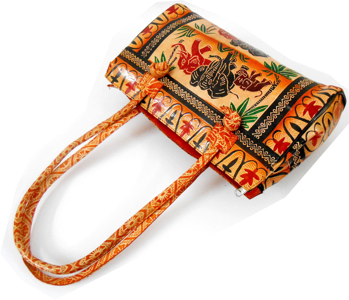 Jungle Elephants Design Ethnic Hand Embossed Shantiniketan Leather Indian Shoulder Bag