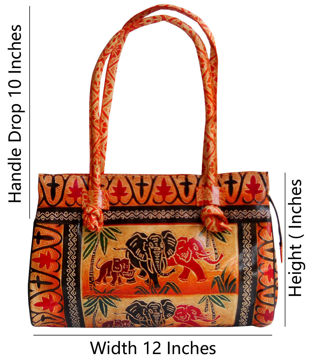 Jungle Elephants Design Ethnic Hand Embossed Shantiniketan Leather Indian Shoulder Bag