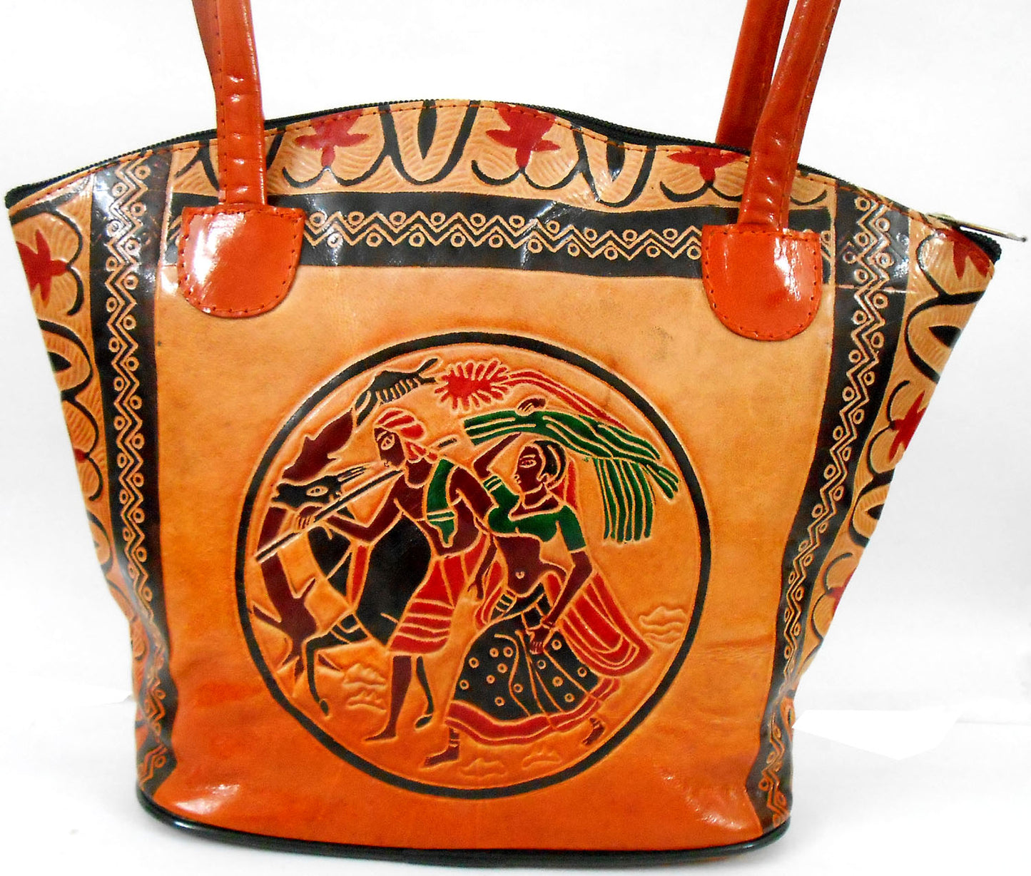 Indian Farmers Design Ethnic Hand Embossed Shantiniketan Leather Indian Hand Bag