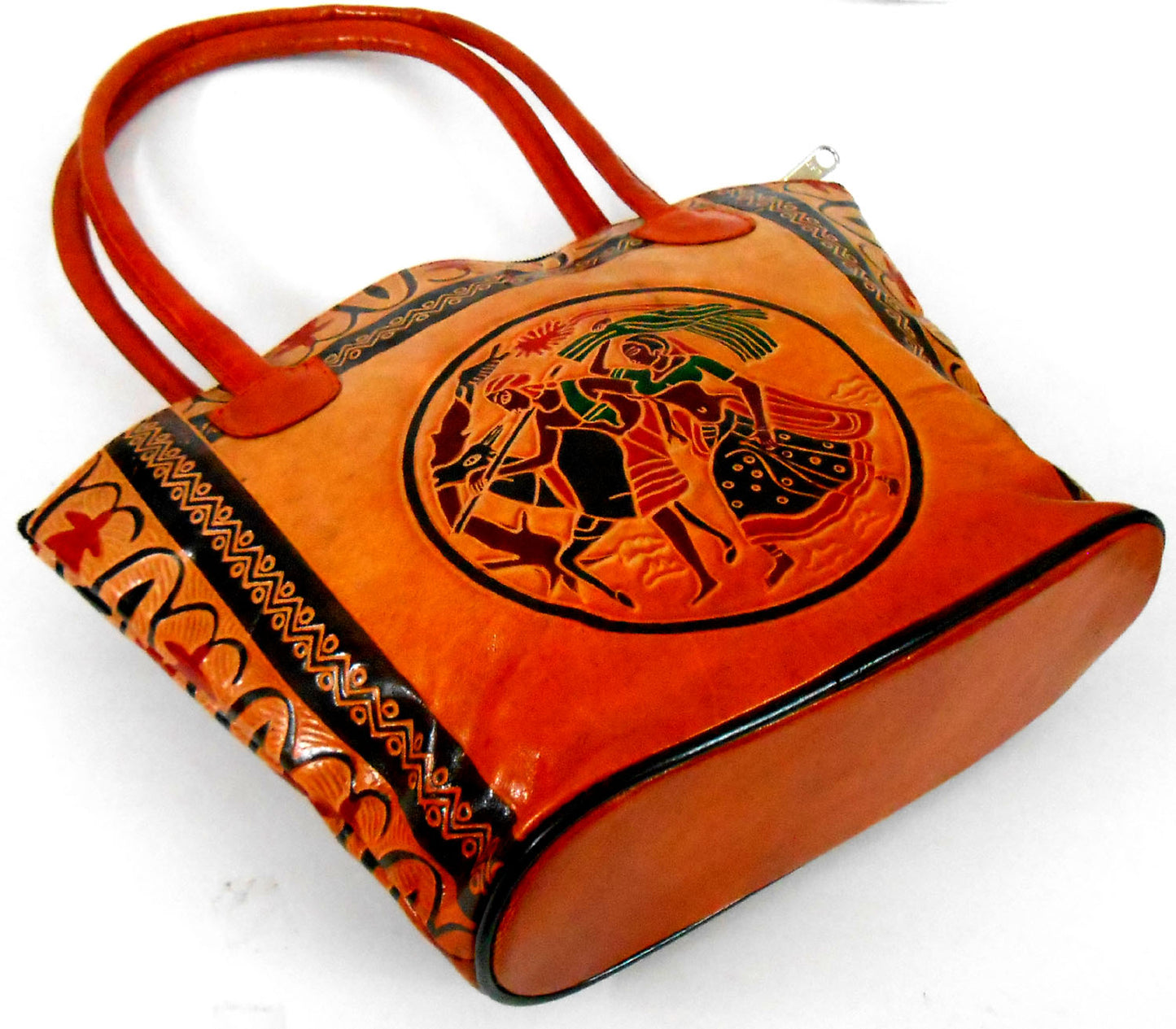 Indian Farmers Design Ethnic Hand Embossed Shantiniketan Leather Indian Hand Bag