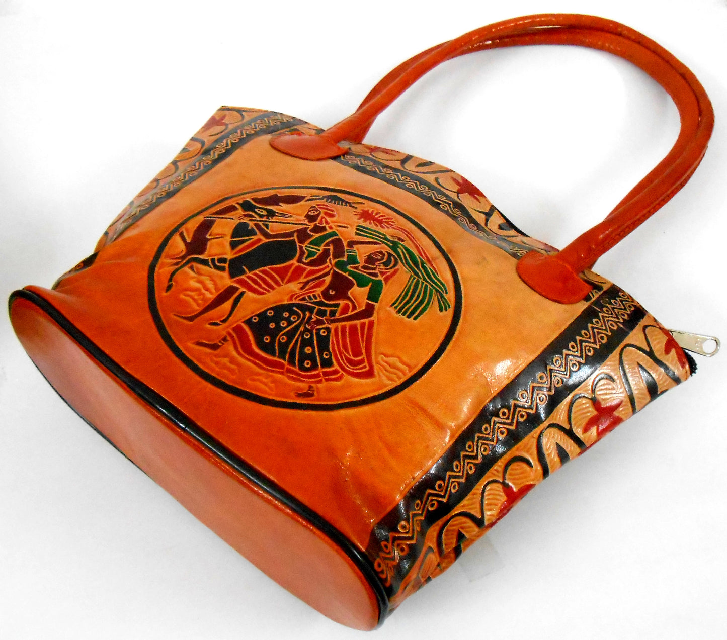 Indian Farmers Design Ethnic Hand Embossed Shantiniketan Leather Indian Hand Bag