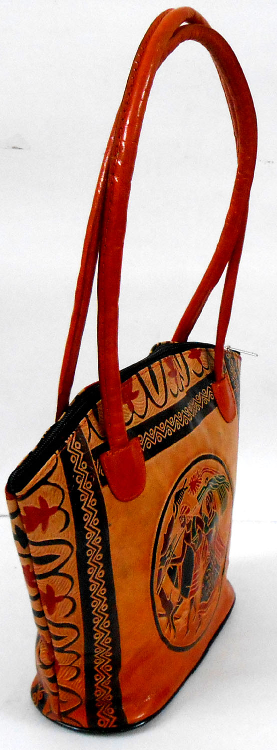 Indian Farmers Design Ethnic Hand Embossed Shantiniketan Leather Indian Hand Bag