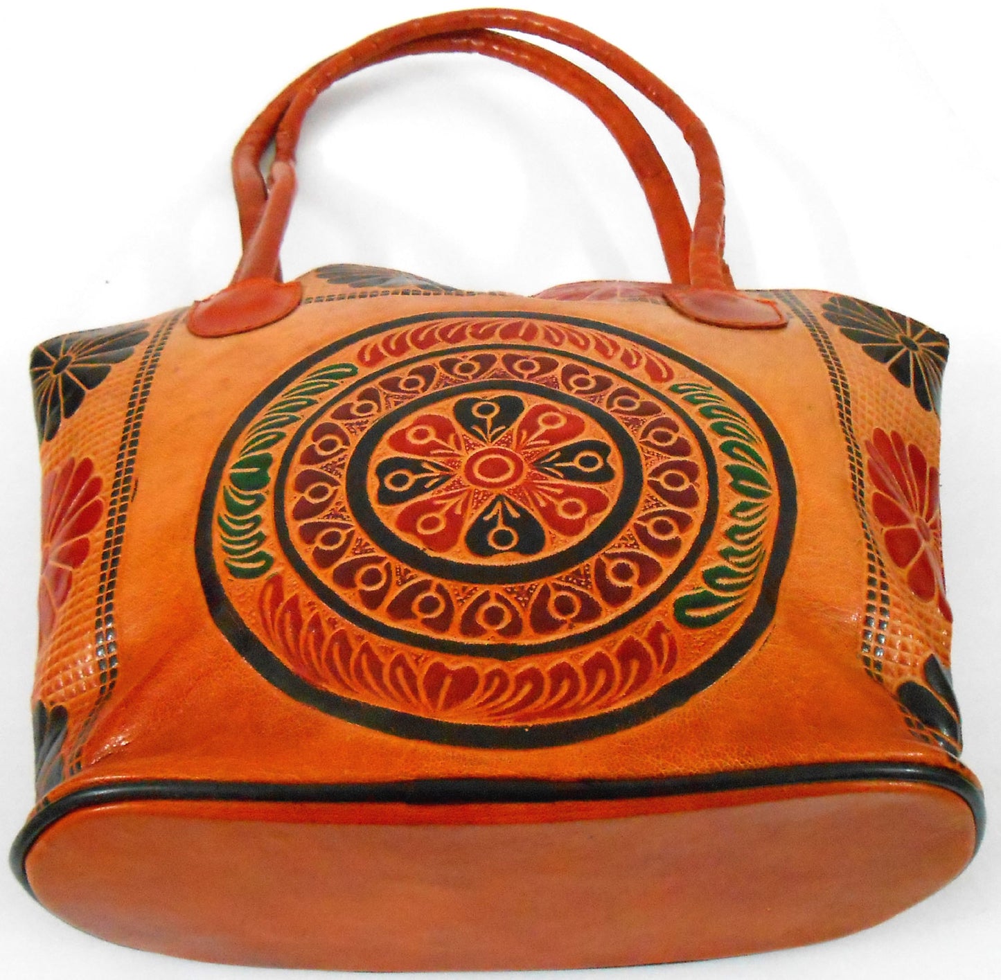Circles Design Ethnic Hand Embossed Shantiniketan Leather Indian Shoulder Bag