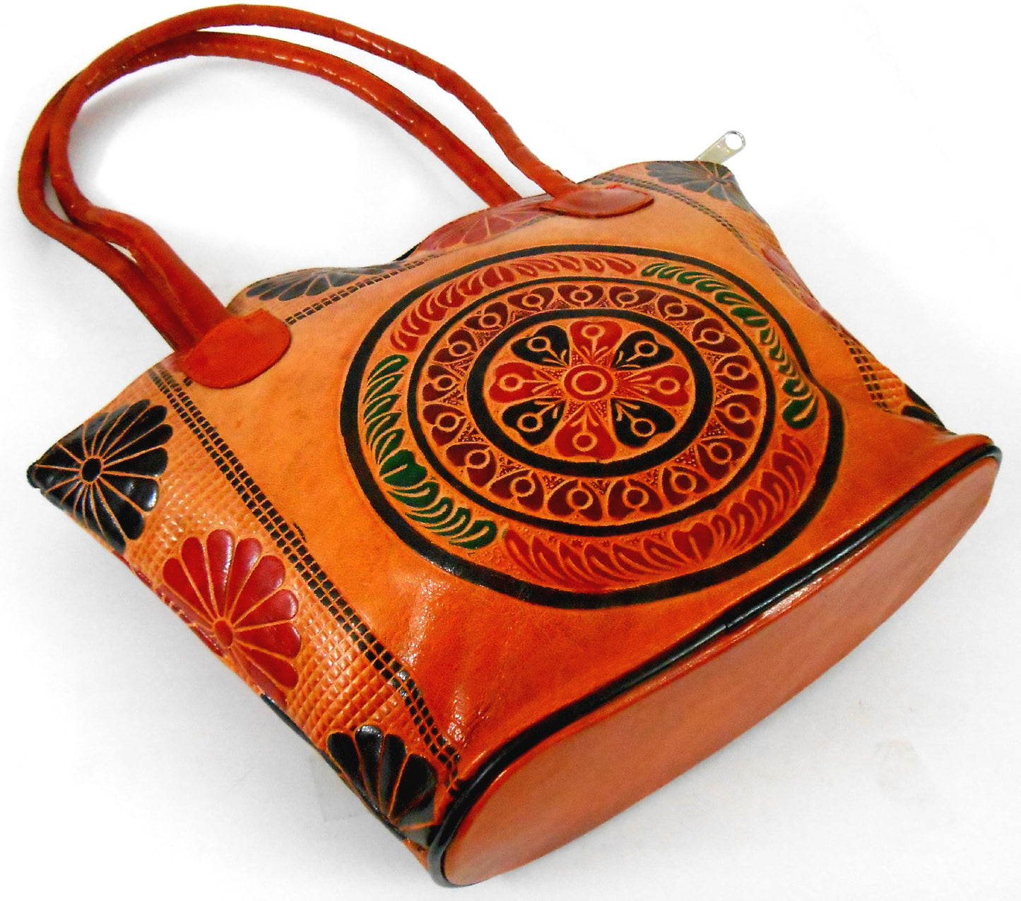 Circles Design Ethnic Hand Embossed Shantiniketan Leather Indian Shoulder Bag