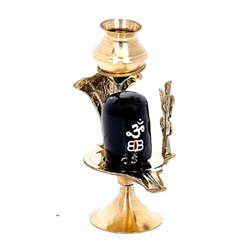 Crafts of India Shiva Lingam Shivling Statue with Sheshnag Trishul and Matki Used for Hindu Festive Puja Pooja Temple Sculpture (4” Inches)