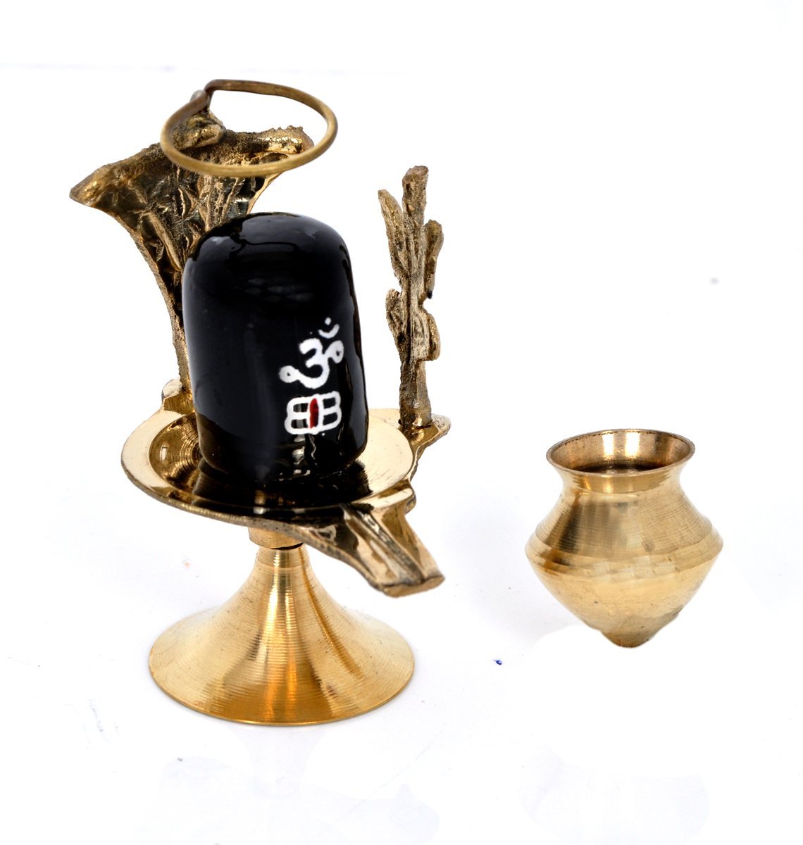 Crafts of India Shiva Lingam Shivling Statue with Sheshnag Trishul and Matki Used for Hindu Festive Puja Pooja Temple Sculpture (4” Inches)