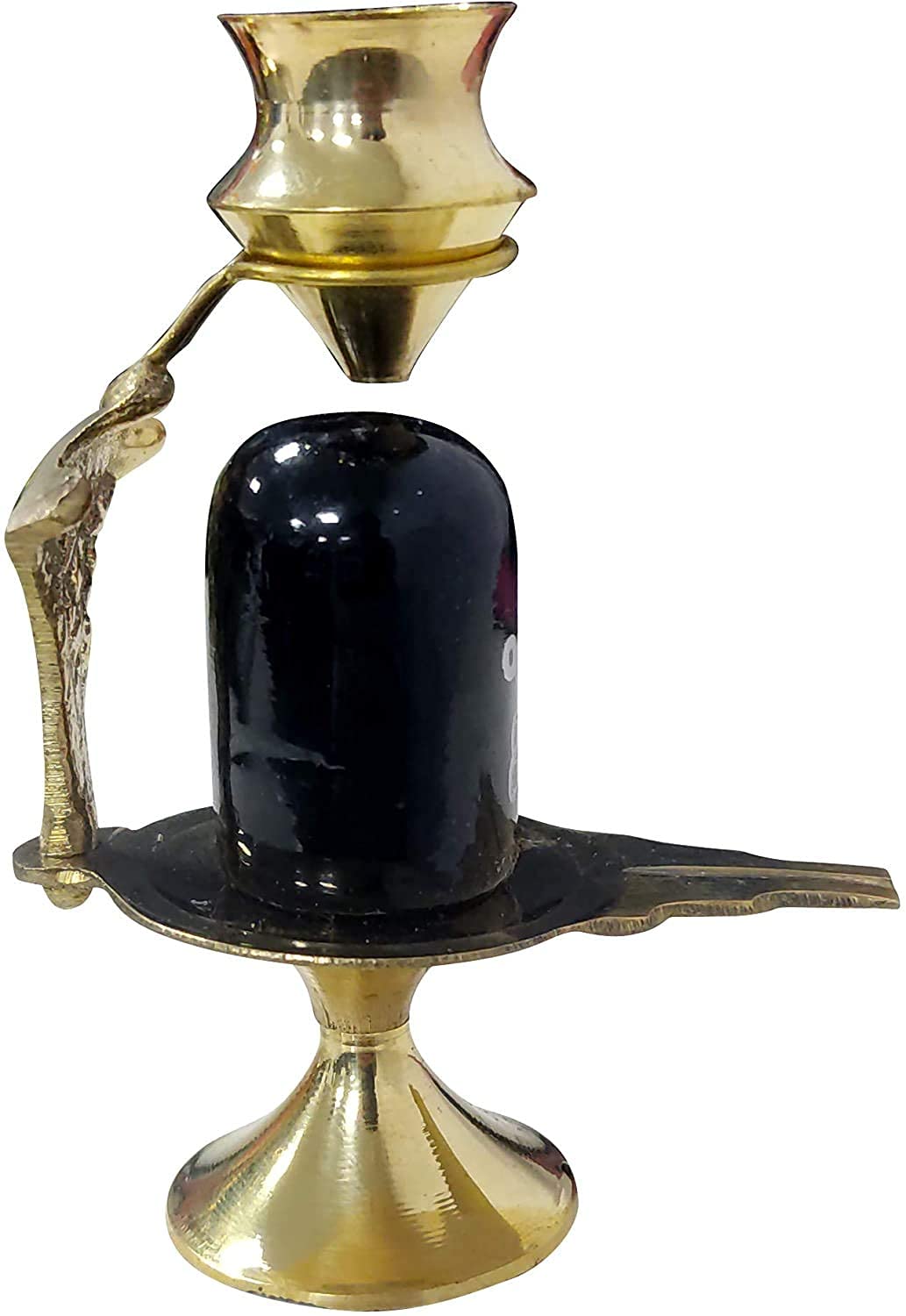 Crafts of India Shiva Lingam Shivling Statue with Sheshnag Trishul and Matki Used for Hindu Festive Puja Pooja Temple Sculpture (4” Inches)