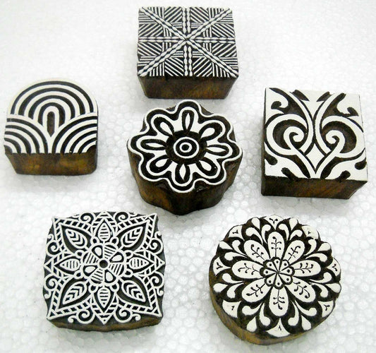 Wholesale Pack of Six Unique Exotic Designs Wooden Block Stamps/Tattoo/Handcarved Indian Textile Printing Blocks