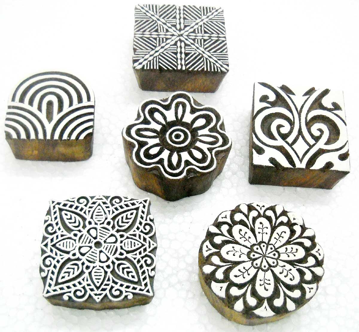 Wholesale Pack of Six Unique Exotic Designs Wooden Block Stamps/Tattoo/Handcarved Indian Textile Printing Blocks