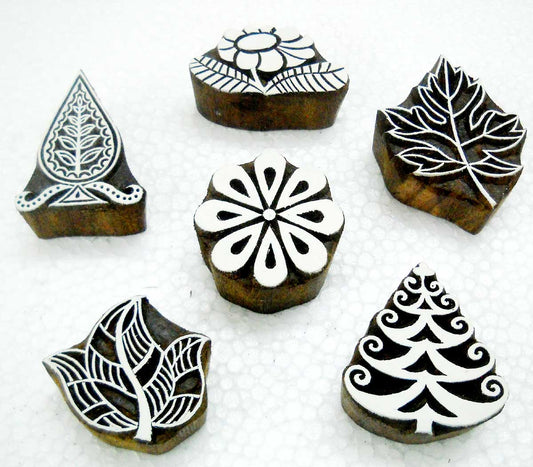 Lot of Six Floral and Leaves Design Wooden Block Stamps/ Tattoo/ Indian Textile Printing Blocks