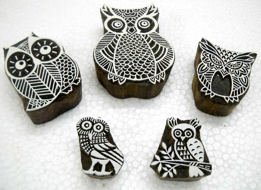 Owl Family Wooden Block Stamps/Tattoo/ Handcarved Indian Textile Printing Blocks