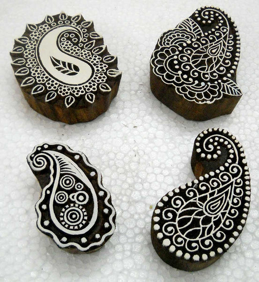 Lot of Four Exotic Paisley Design Wooden Block Stamps/Tattoo/Indian Textile Printing Blocks