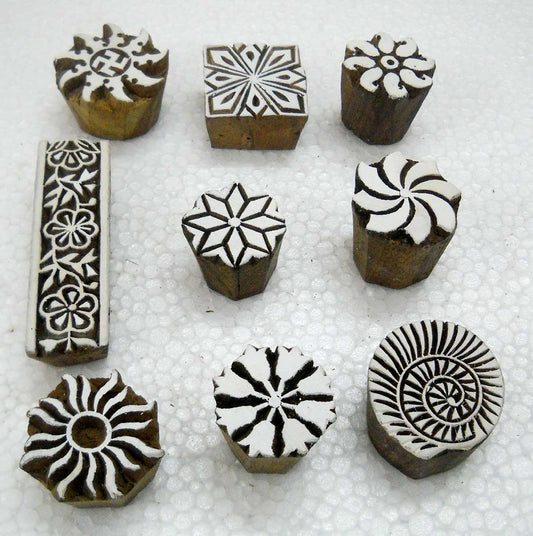 Wholesale Lot of Nine Beautiful Wooden Block Stamps/Tattoo/Indian Textile Printing Blocks