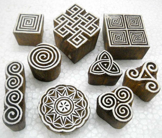 Wholesale Lot of Nine Exotic Wooden Block Stamps/ Tattoo/ Handcarved Indian Textile Printing Blocks